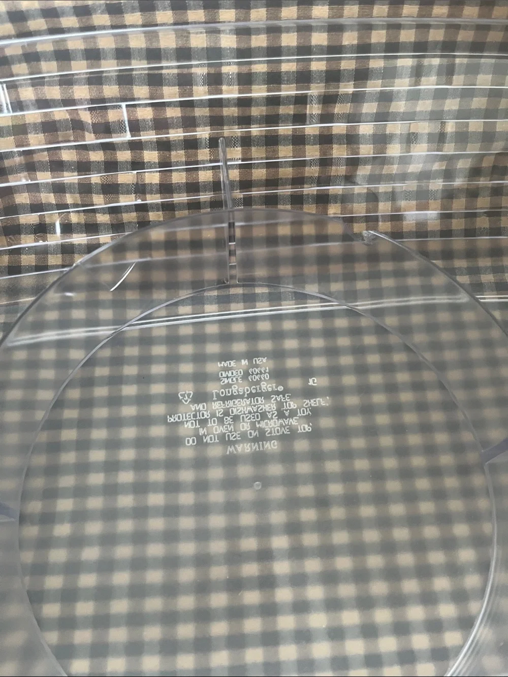 Longaberger Natural Wicker Basket with Clear Glass Insert and Brown Plaid Liner